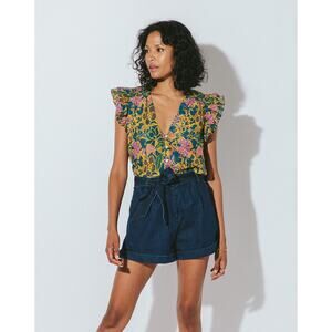 Cleobella M Chloe Blouse Top Indoblockprint Floral 100% Organic Cotton